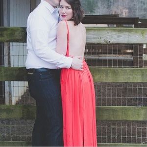 Bright Coral Long Flowy Backless Gown